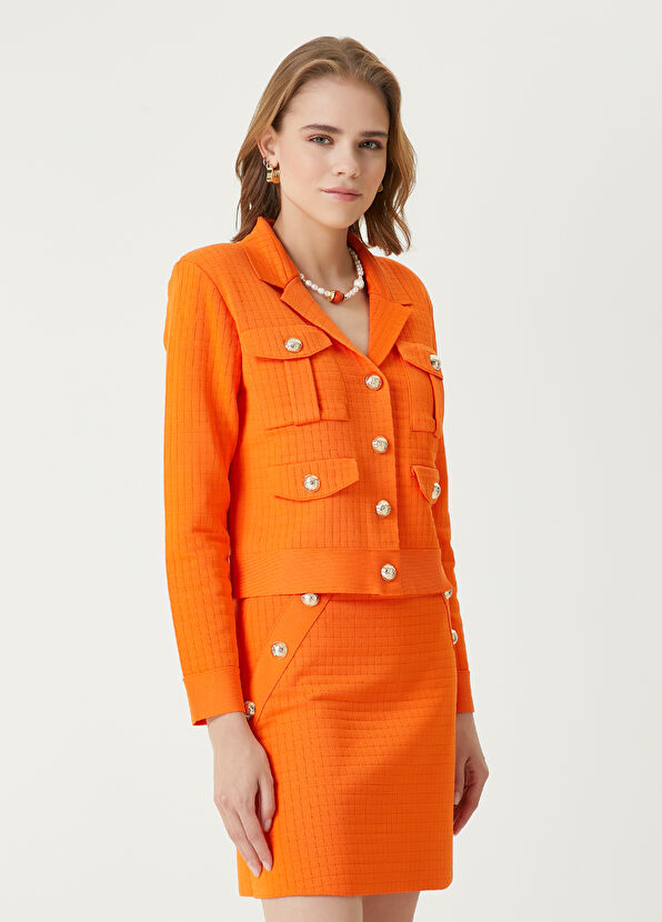 Beymen Club Turuncu Kareli Triko Ceket - 4