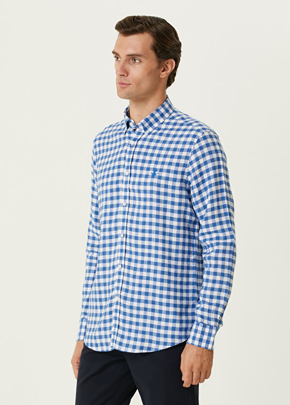 Beymen Club Comfort Fit Saks Kareli Keten Gömlek - 2