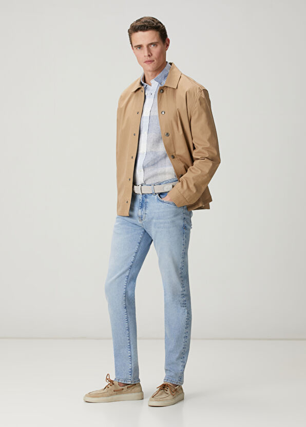 Beymen Club Comfort Fit Blue Plaid Patterned Linen Shirt - 3