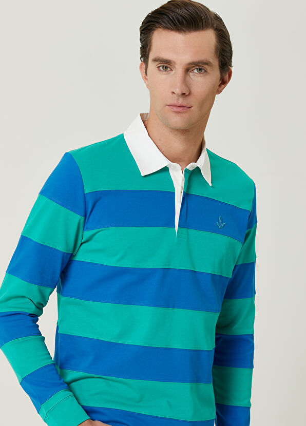Beymen Club Green Blue Striped Polo Sweatshirt - 2