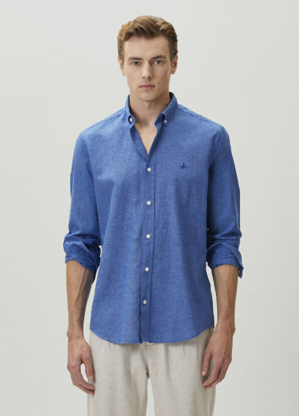 Beymen Club Comfort Fit Kobalt Keten Gömlek - 2