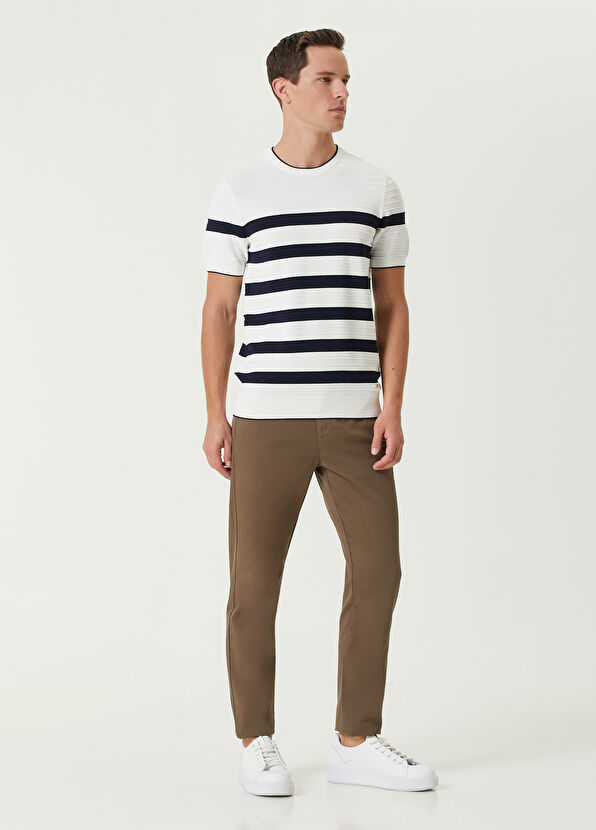 Beymen Club Navy Blue White Jacquard Short Sleeve Sweater - 3