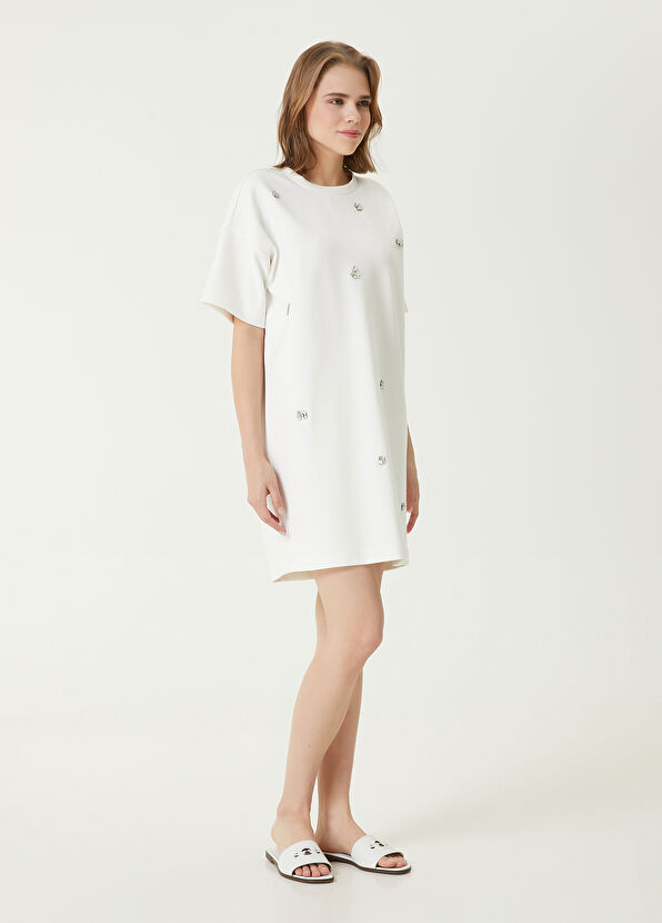 Beymen Club Oversize White Embellished Mini Dress - 3