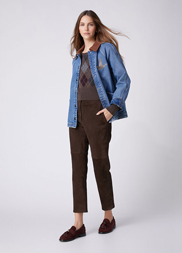 Beymen Club Blue Corduroy Collar Denim Shirt - 3
