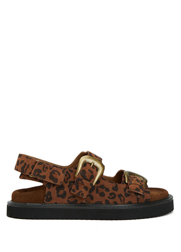 Beymen Club Brown Leopar Print Women's Suede Sandals - 1