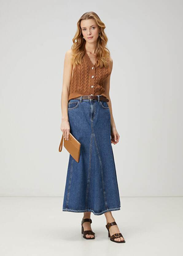 Beymen Club Mavi Maksi Evaze Denim Etek - 1