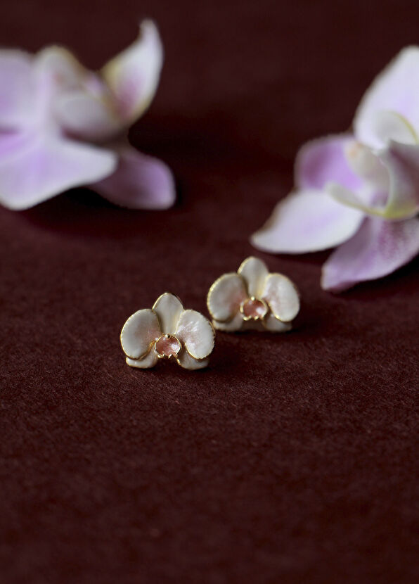 Allegoria Jewelry Orchid White Enamel 925 Sterling Silver 24K Gold Plated Women's Earrings - 2