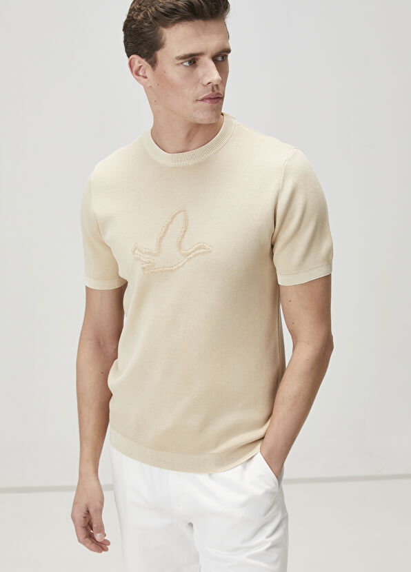 Beymen Club Bej Logo Jakarlı Kısa Kollu Kazak - 2