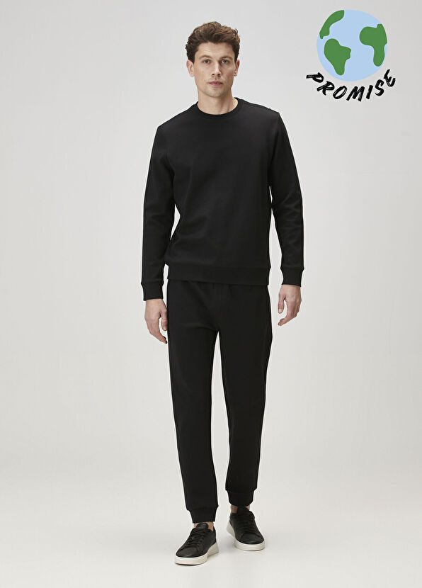 Beymen Collection Siyah Paçası Ribanalı Interlock Eşofman Altı - 1