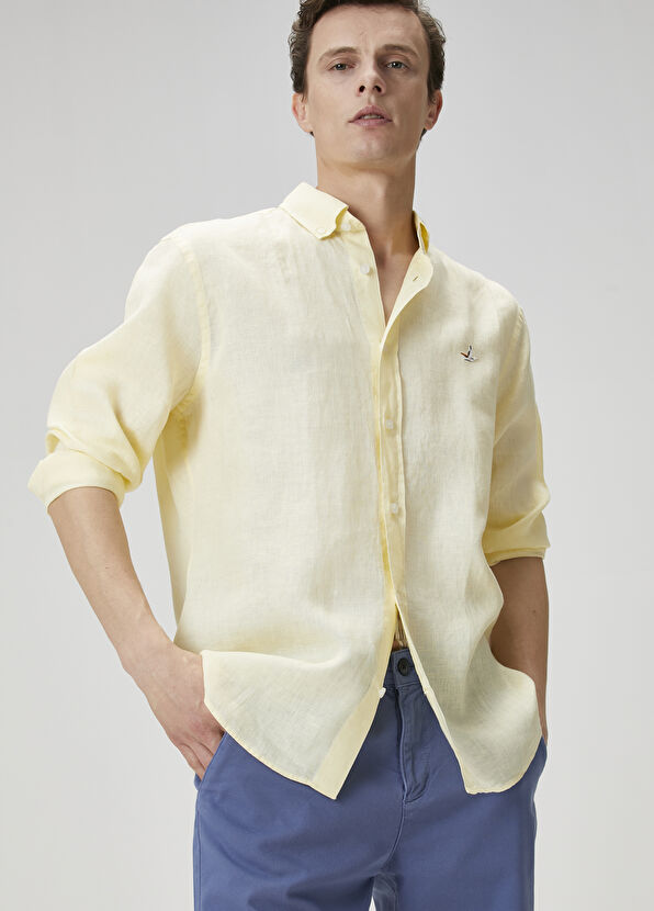 Beymen Club Comfort Fit Light Yellow Linen Shirt - 1