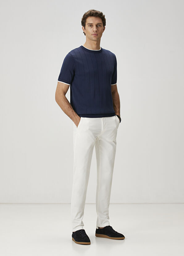 Beymen Club Lacivert Çizgi Dokulu Kısa Kollu Kazak - 3