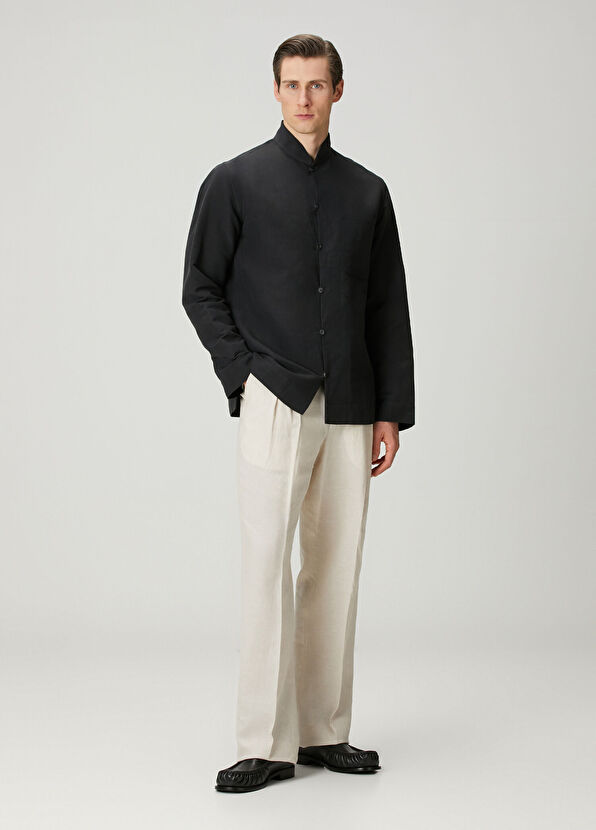 Umit Benan Black Linen Outer Shirt - 2
