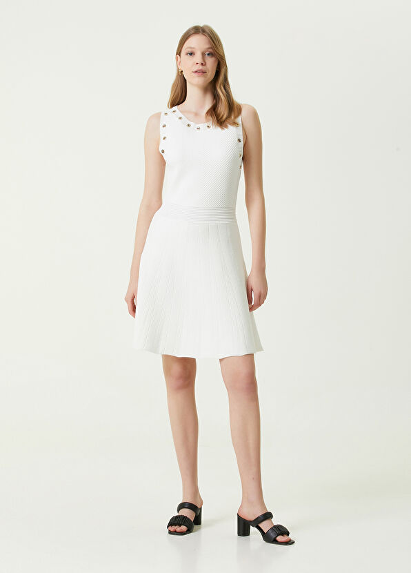 Beymen Club Ekru Kuş Gözü Detaylı Mini Triko Elbise - 1