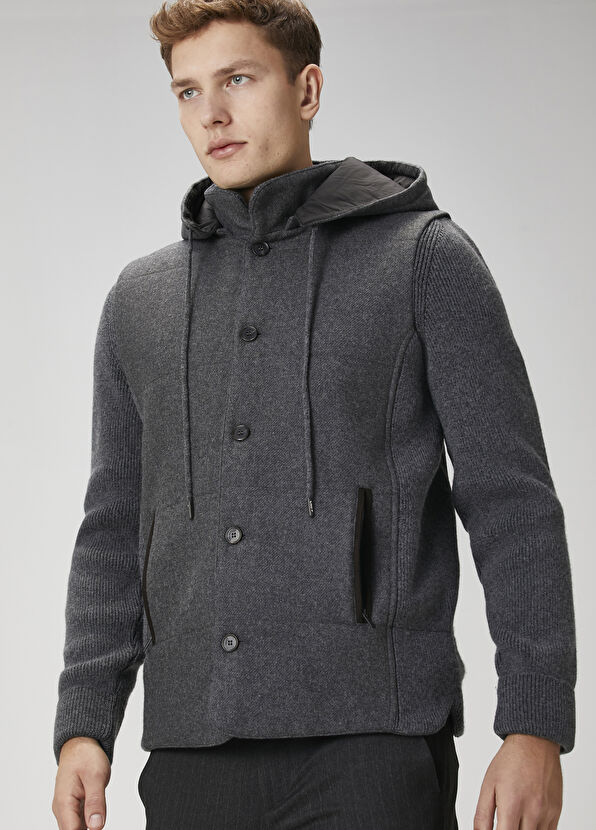 Beymen Club Anthracite Hooded Wool Knit Coat - 2