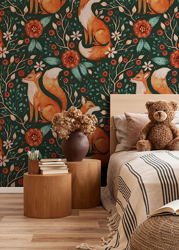 Woody&Happy Bahçedeki Tilki Temalı Çocuk Odası Duvar Kağıdı - 2