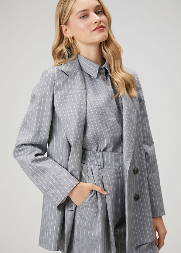 Beymen Club Grey striped linen blend shorts - 2