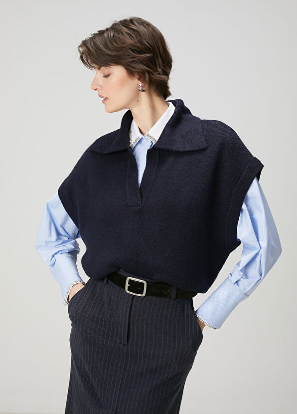 Beymen Club Navy Blue Polo Sweater - 1