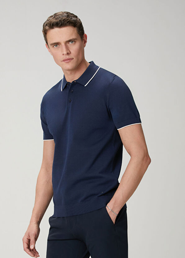 Beymen Club Navy Blue Plain Knit Basic Short Sleeve Knitwear - 1