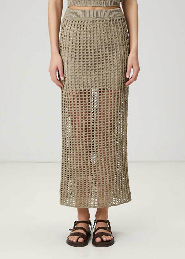 Beymen Club Açık Haki Payetli Triko Etek - 2