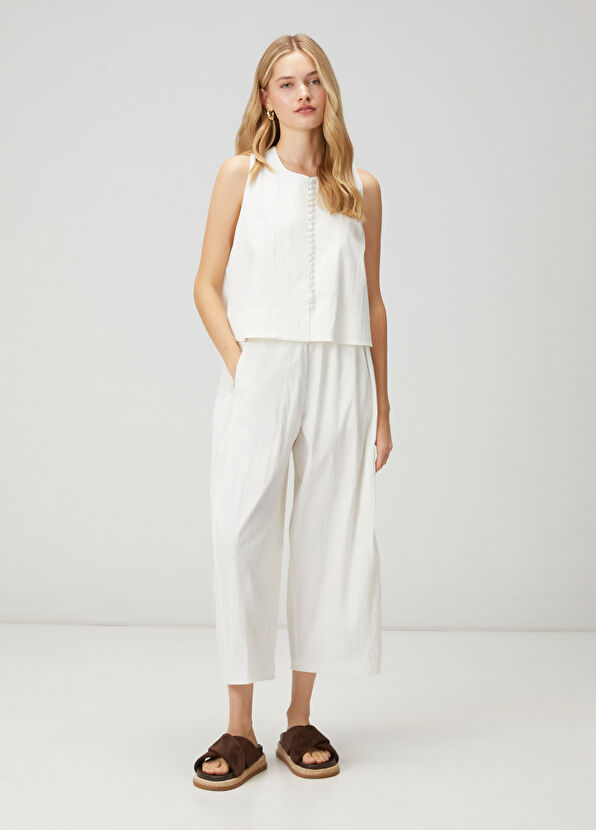 Beymen Club Kırık Beyaz Barrel Fit Teknik Kumaş Pantolon - 2