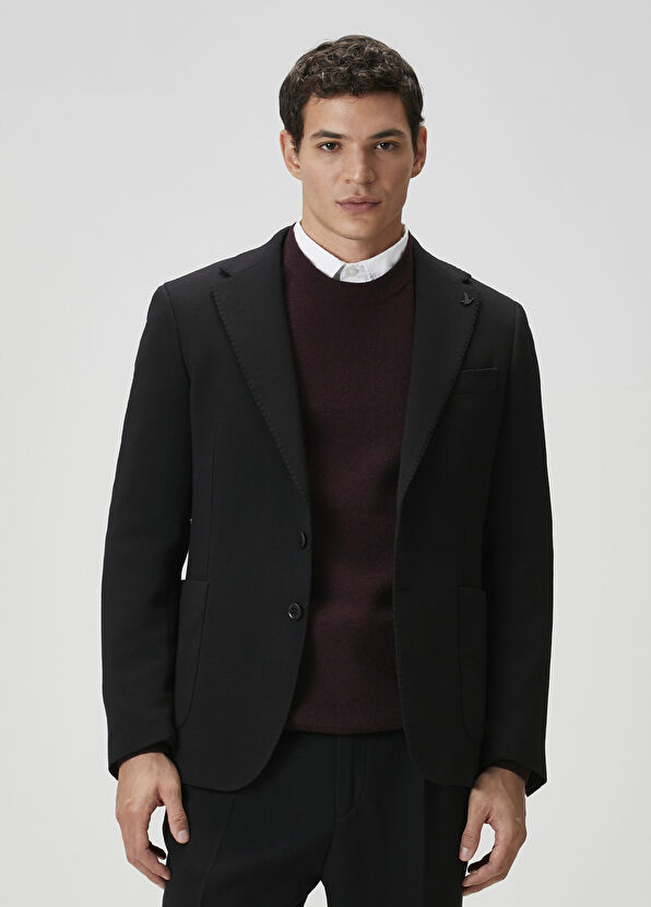 Beymen Club Black Crinckle Textured Wool Jacket - 1
