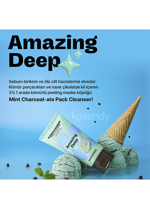 Mamonde Amazing Deep Mint Charcoal-ate Mask To Foam Cleanser Gözenek Arındırıcı ve Serinletici Nane & Kömür İçeren Maske Köpük Temizleyici 135 gr - 2