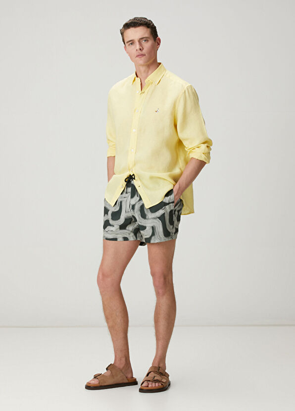 Beymen Club Antrasit Beli Kordonlu Desenli Kısa Mayo - 1