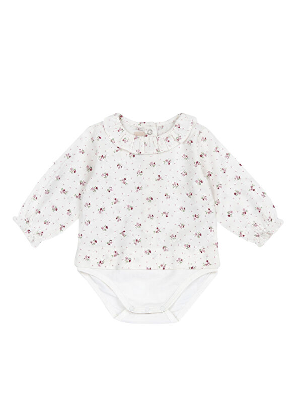 Chicco White Floral Patterned Long Sleeve Baby Girl Body Shirt - 1