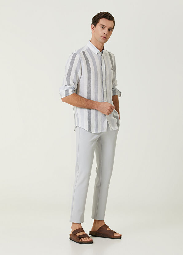 Beymen Club Comfort Fit Colorblocked Çizgili Keten Gömlek - 3