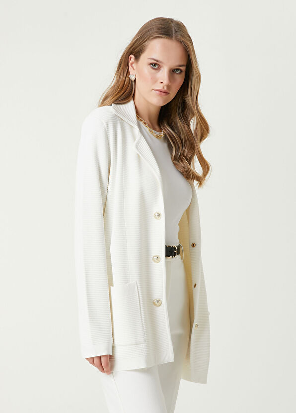 Beymen Club Off White Textured Knit Jacket - 4