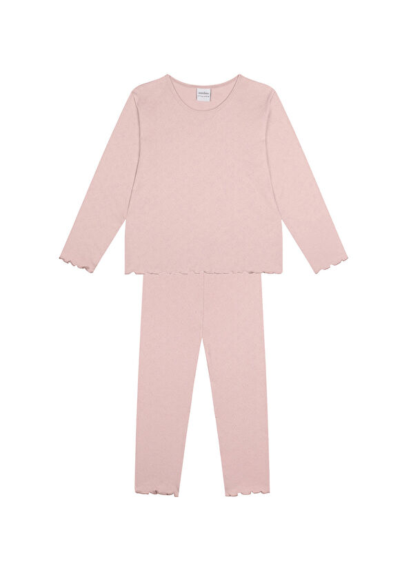 Antebies Pembe Kalp Jakar Uzun Kollu Kız Çocuk Pijama Takımı - 1