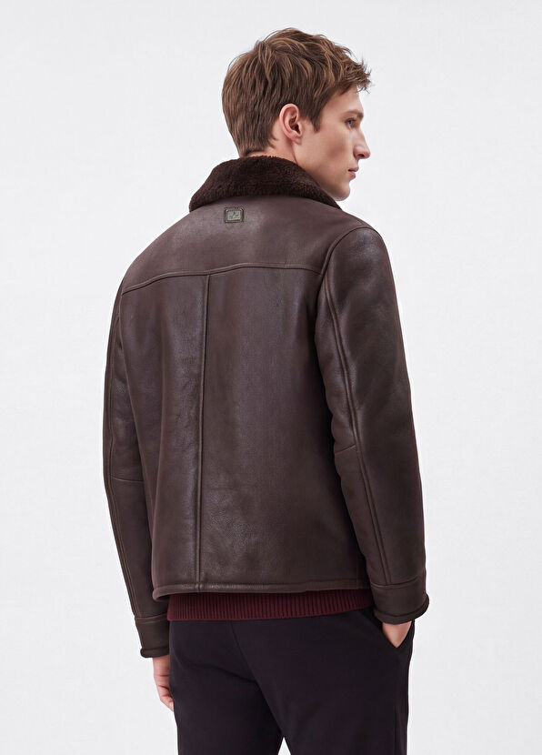 Beymen Club Koyu Kahverengi Shearling Yaka Deri Mont - 3