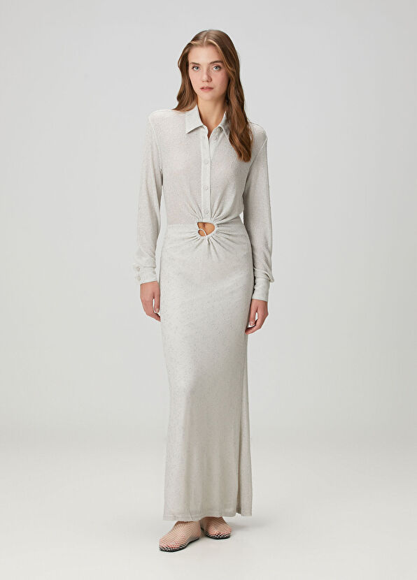 Christopher Esber Metalik Gri Maksi Gömlek Elbise - 1