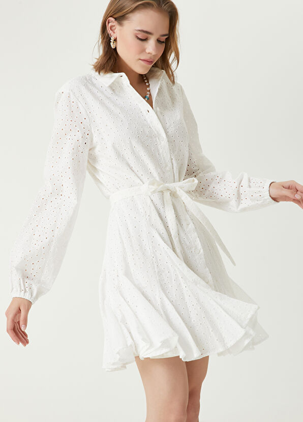 Beymen Club Off White Embroidered Mini Shirt Dress - 2