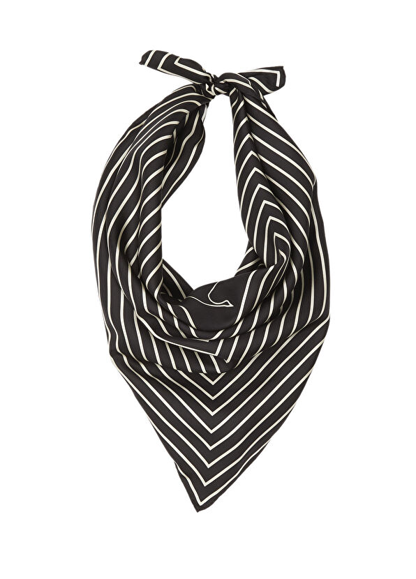 Beymen Club Siyah Çizgili İpek Eşarp - 4