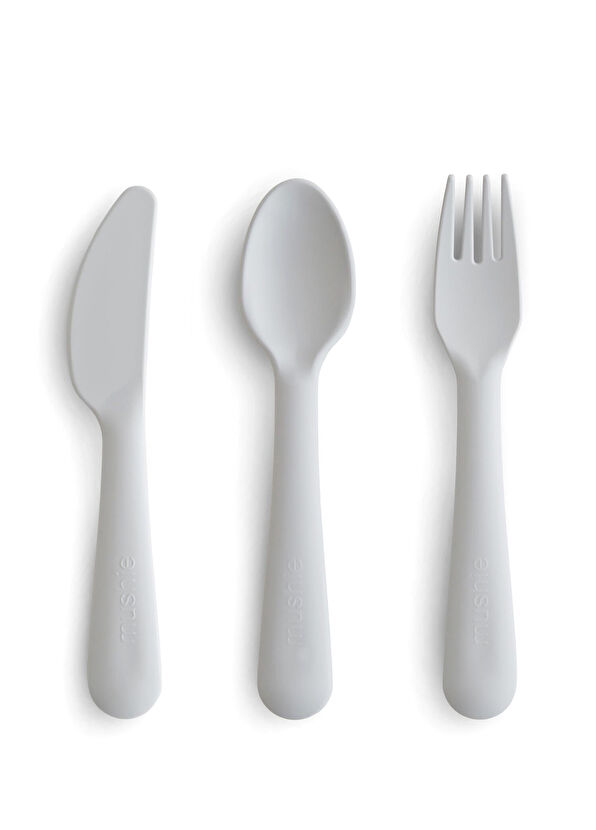 Mushie Cloud Gri Bebek Çocuk Çatal Kaşık Bıçak Seti  - 1
