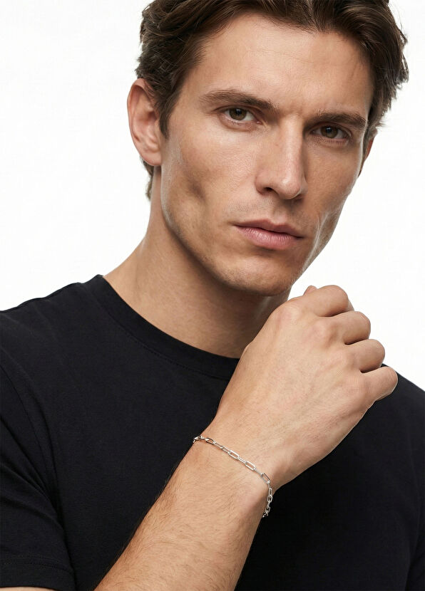 Kaplan Charm 925 Ayar Gümüş Rode Zincir Erkek Bileklik - Görsel 3