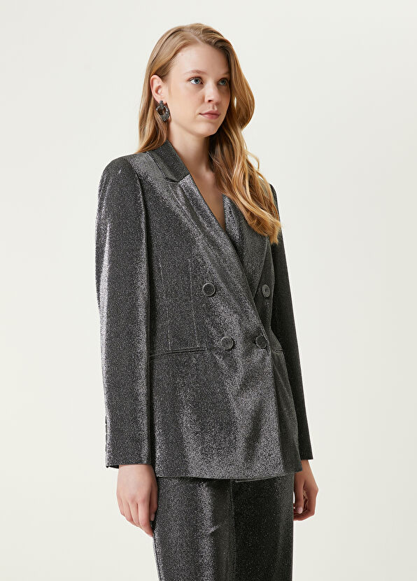 Beymen Club Gri Simli Kruvaze Blazer - 4