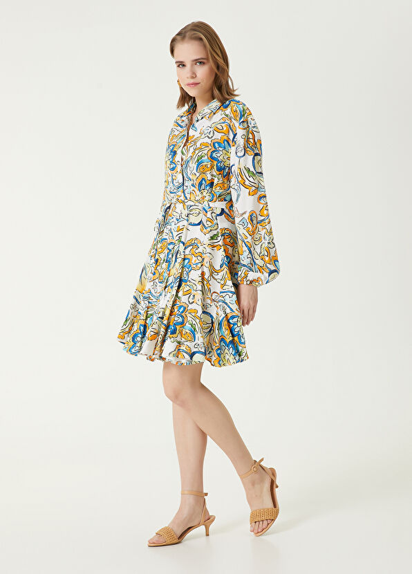 Beymen Club Ekru Desenli Mini Gömlek Elbise - 1