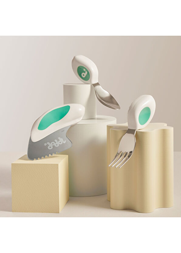 Doddl Ergonomic Aquamarine 3-Piece Fork Spoon Knife Set - 2