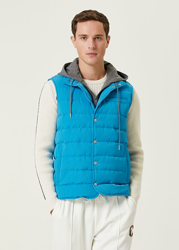 Beymen Club Turkuaz Jersey Kapüşonlu Puff Yelek - 1