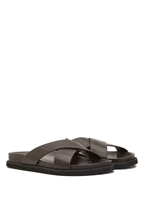 Beymen Club Kahverengi Çapraz Bantlı Erkek Deri Terlik - 2