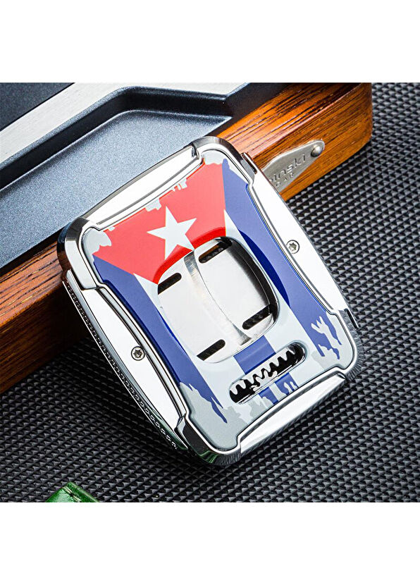 Lubinski Küba Bayrak Kılıflı Kare 60Ring Çelik Puro Kesici - 2