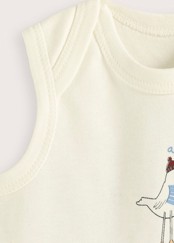 Chakra Sea Side Printed Ecru Sleeveless Unisex Baby Snap Body - 2