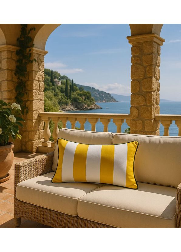 22 Maggio Istanbul Oliva Yellow & White Striped Welt Decorative Throw Pillow 35 x 55 cm - 3
