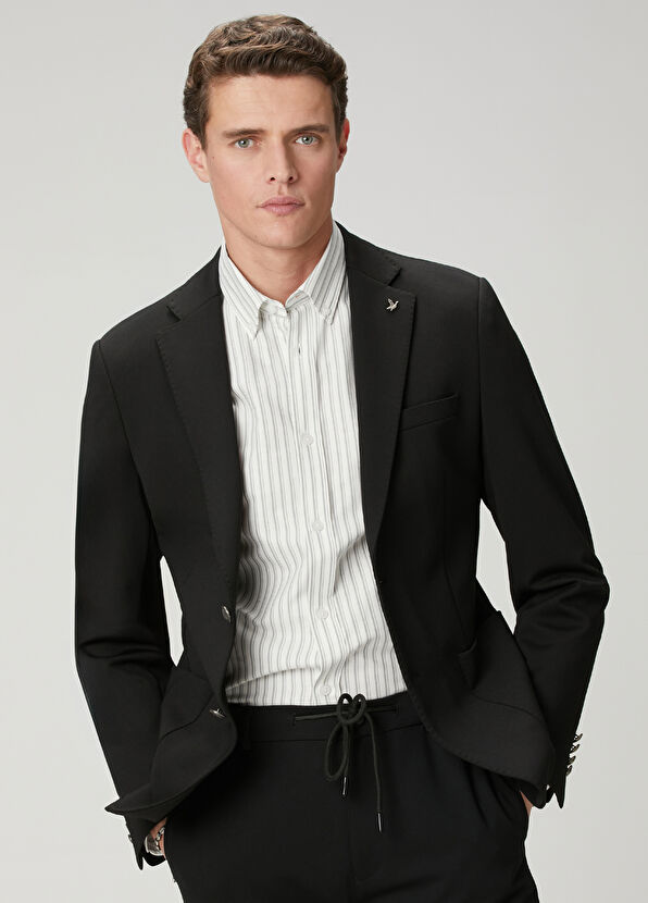 Beymen Club Comfort Fit Beyaz Gri Çizgi Desenli Oxford Gömlek - 2