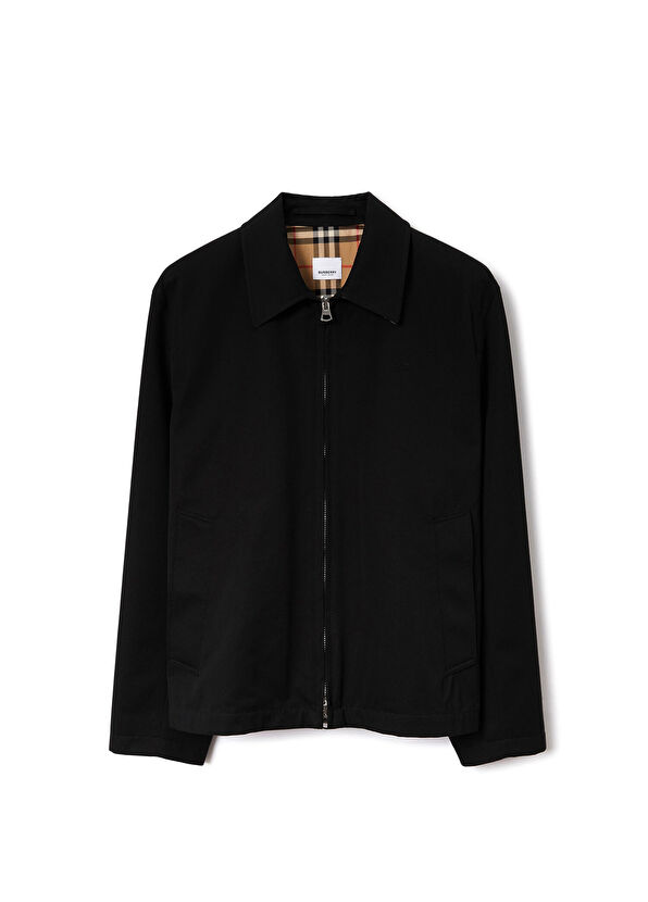 Burberry Gabardine Harrington Siyah Fermuarlı Erkek Ceket - 1