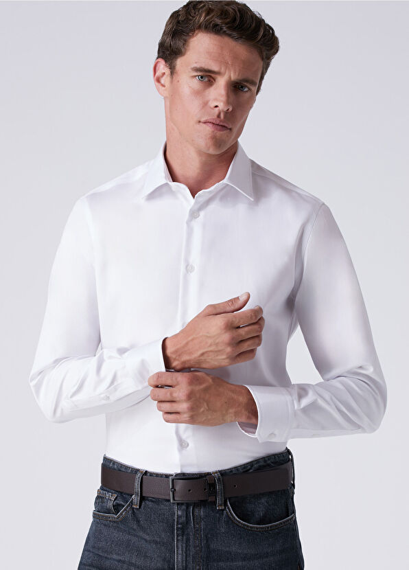 Beymen Club Slim Fit Beyaz Pamuk Saten Non-iron Gömlek - 2