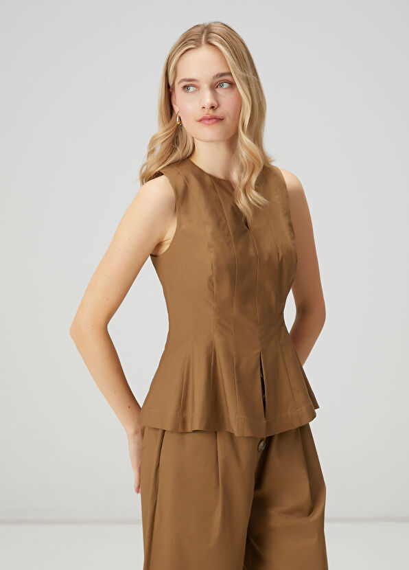 Beymen Club Haki Peplum Detaylı Kolsuz Bluz - 4