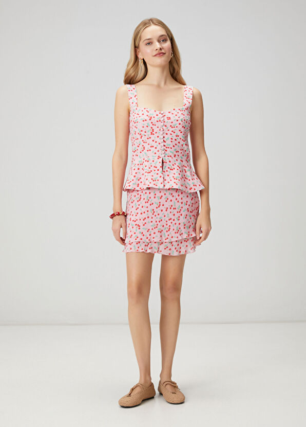 Beymen Club Pembe Kiraz Desenli Peplum Detaylı Bluz - 2